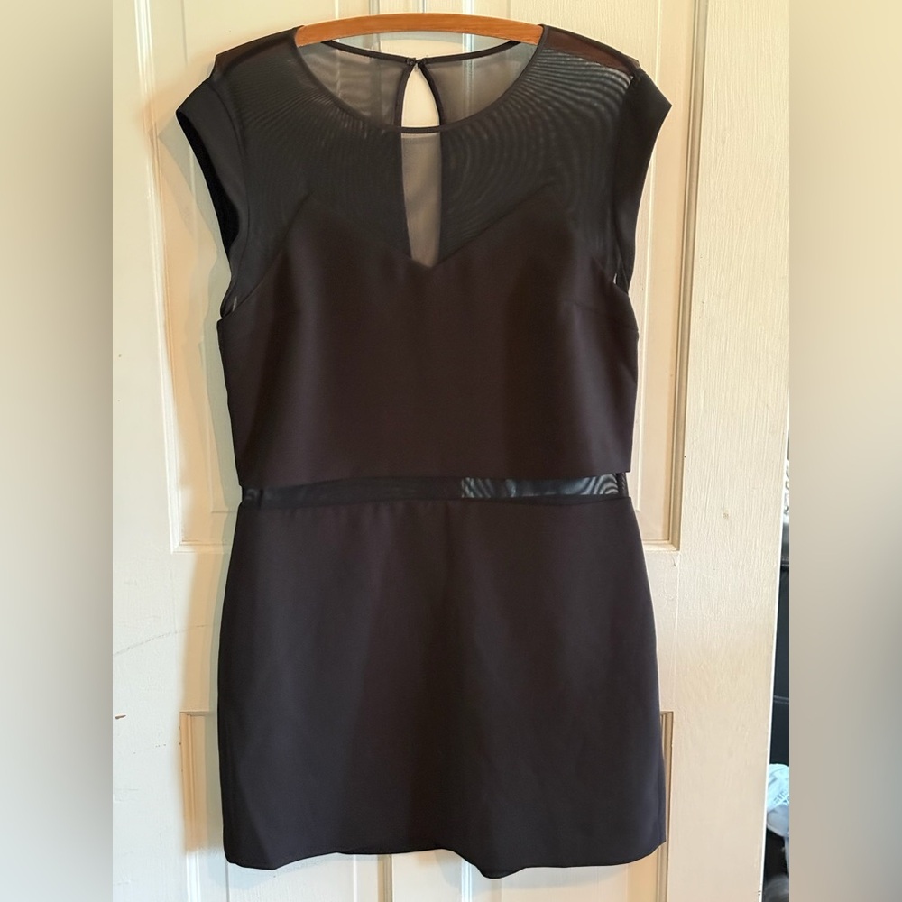 Express Black Mini Dress Size 12 Mesh‎ Accents Short Sleeve